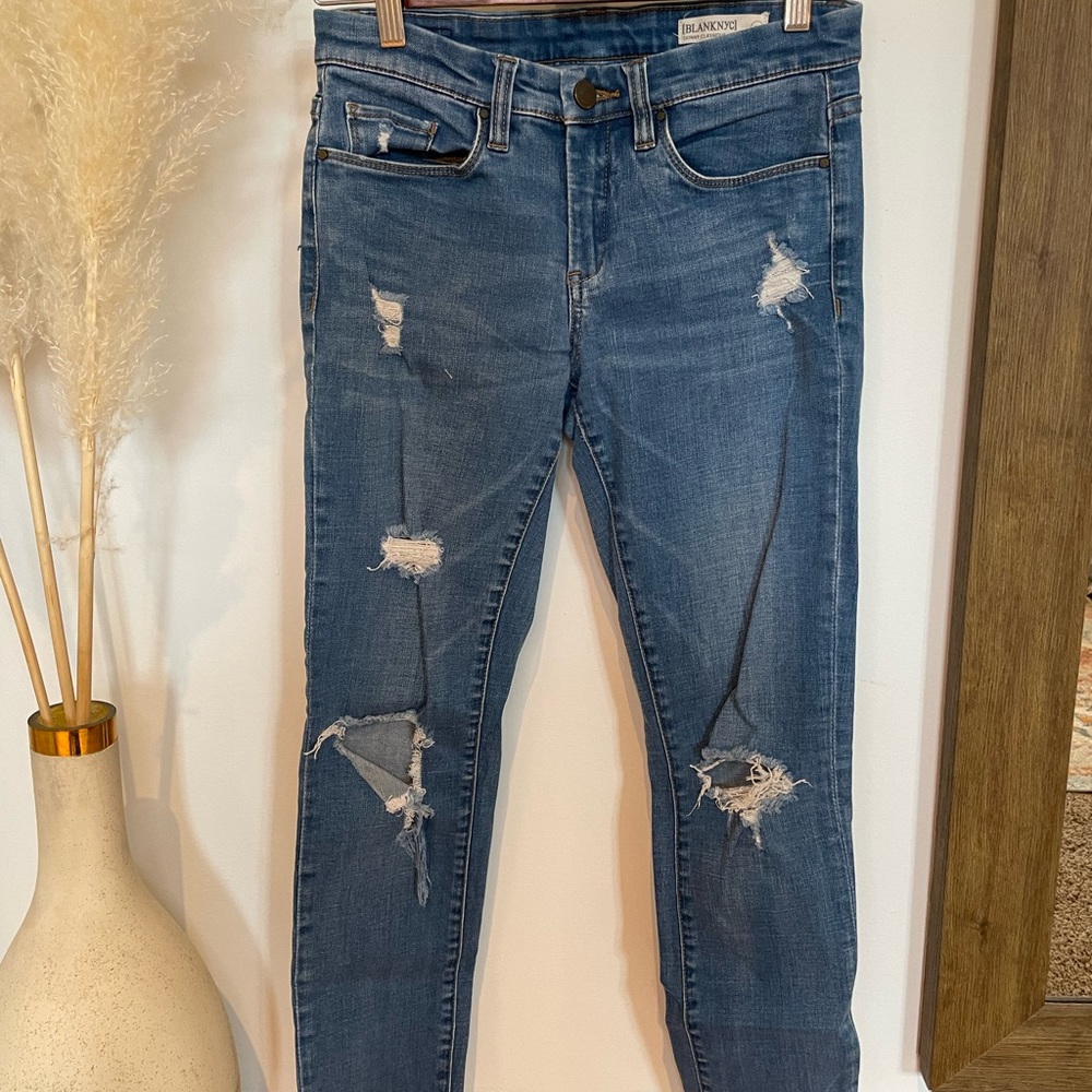 BLANK NYC Skinny Classique Distressed Blue Jeans, Size 27